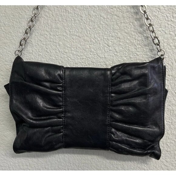 BCBGMAXAZRIA Black Handbag Purse Silver Turnlock Handle Or Clutch - Picture 9 of 10